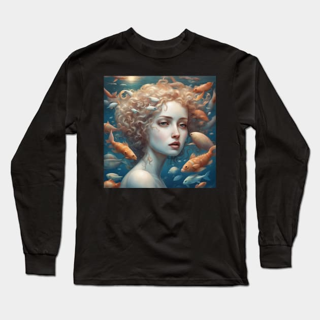 Young Woman Portrait Underwater with Sea Wildlife Long Sleeve T-Shirt by tearbytea
